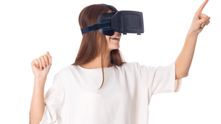 Woman wearing virtual reality headset