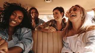 Women having fun on a road trip