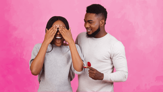 Engagement photo of a happy couple