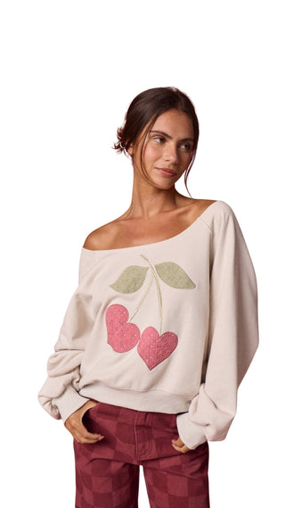 Cherry Darling Off-the-Shoulder Sweatshirt