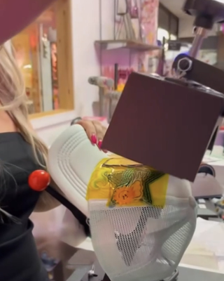 Trucker hat being pressed