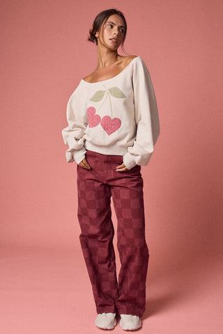 Cherry Darling Off-the-Shoulder Sweatshirt
