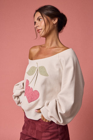 Cherry Darling Off-the-Shoulder Sweatshirt