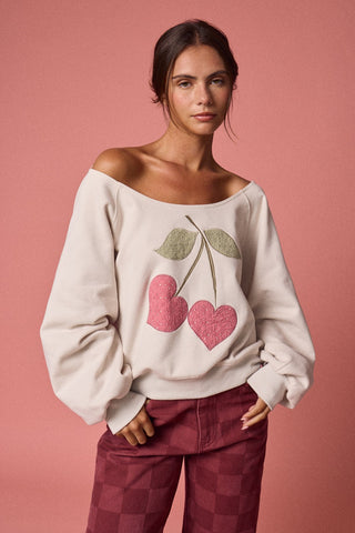 Cherry Darling Off-the-Shoulder Sweatshirt