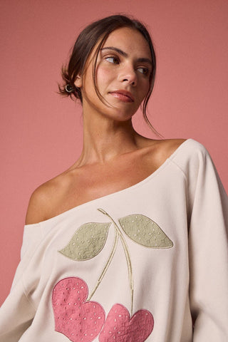 Cherry Darling Off-the-Shoulder Sweatshirt