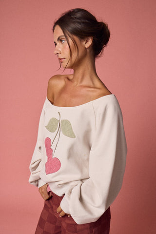 Cherry Darling Off-the-Shoulder Sweatshirt