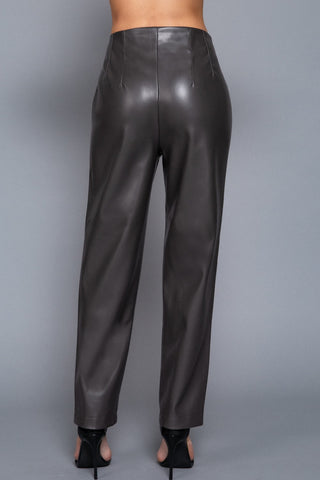 Dark Charcoal Grey Faux Leather Pants