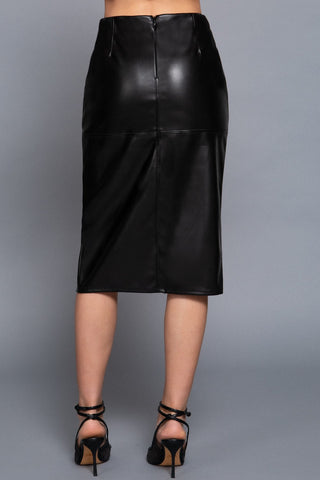 Black Faux Leather Midi Skirt
