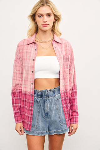Pink Lemonade Plaid Button-Up