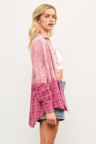 Pink Lemonade Plaid Button-Up